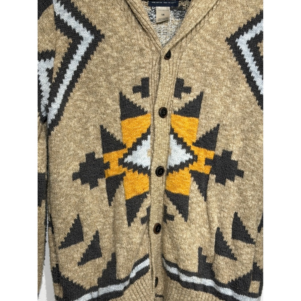 OshKosh Bgosh Vintage Southwestern Cardigan Tan Yellow Geometric Kids Size 14 - Picture 5 of 10